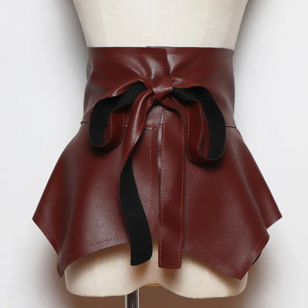 PU Leather Women Peplum Bow Belt