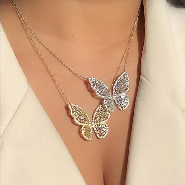 Butterfly Micro Paved Cubic Zircon Pendant Necklace