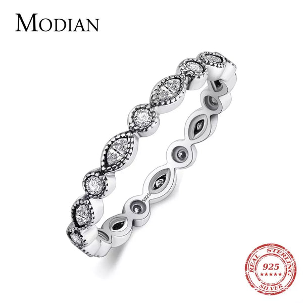 Modian Authentic 925 Sterling Silver Sparkling Ring