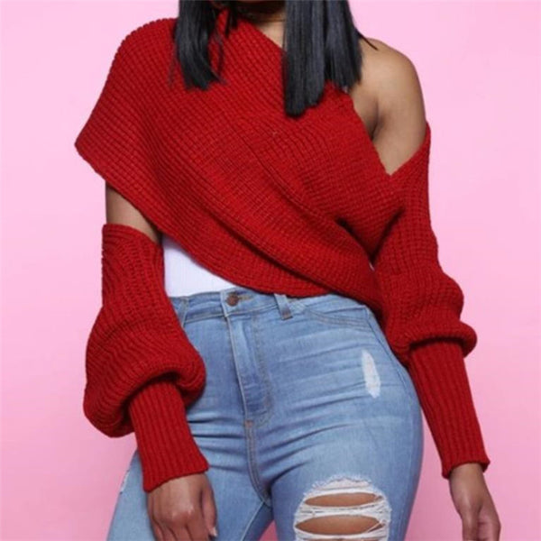 Off Shoulder Wrap Around Full Sleeved Sweater