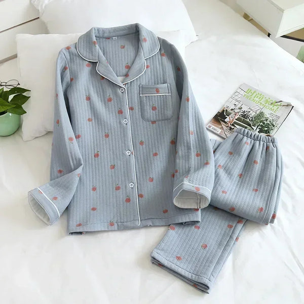 Winter Long-Sleeved Cotton Trousers and Top Sleepwear for Women