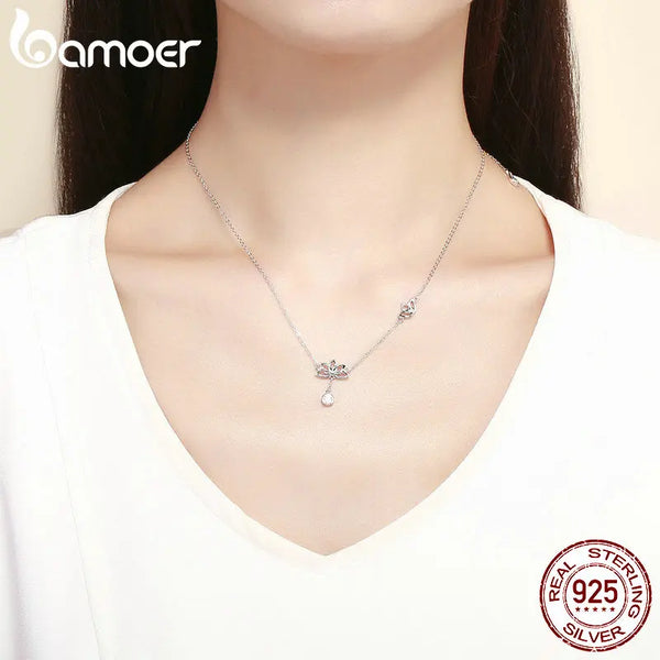 Bamoer 925 Sterling Silver Elegant Lotus Pendant Necklace