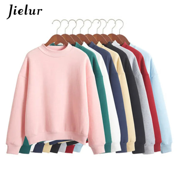 Jielur Women's Solid Loose Fit Fleece Thick Knit Pullover Sweatshirt