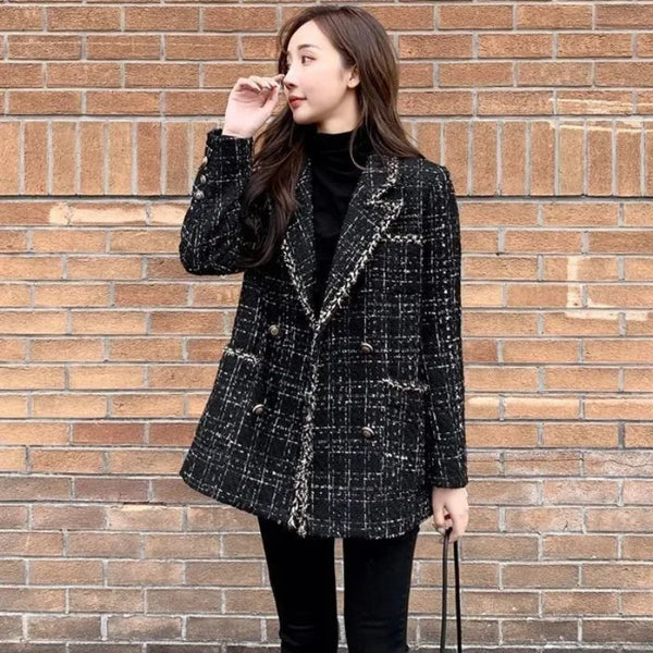 Short Plaid Tweed Coat