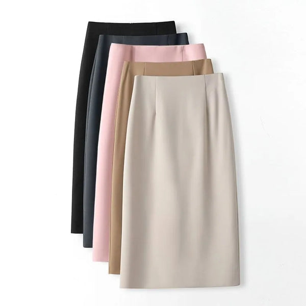 Slim Solid Straight Skirt for Women