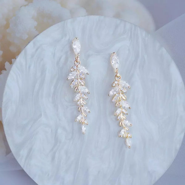 Romantic Golden Crystal Leaves Earrings