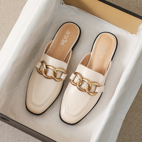 Casual Rounded Toe Gold Buckle Loafers