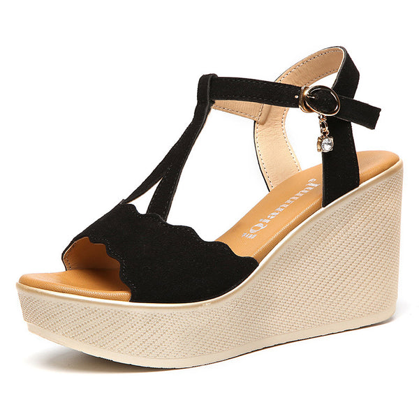 Peep Toe Buckle Wedge Heels