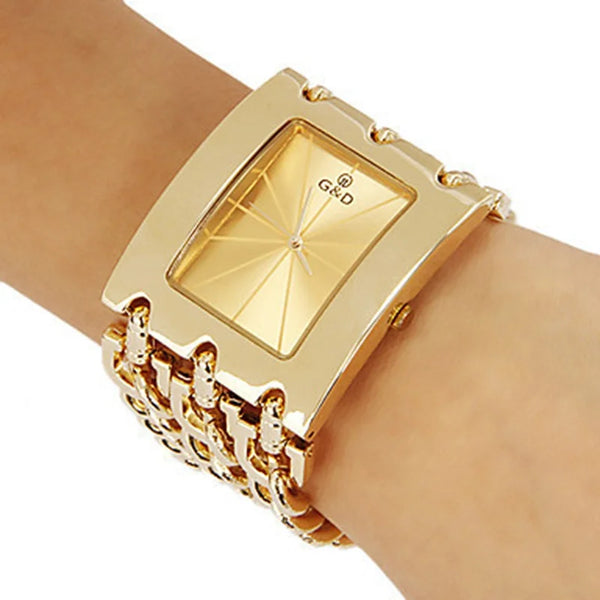 G&D Stainless Steel Chain Gold Watch for Women