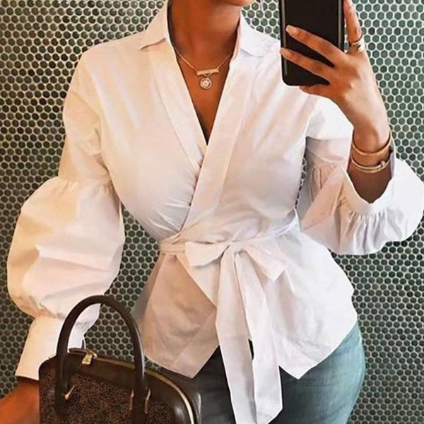 Puff Sleeves Wrap Around Blouse