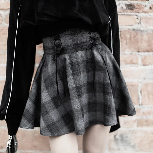 Gray and Black Plaid Mini Skirt for Women