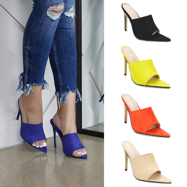 Pointed Peep Toe Open Back Stiletto Heels