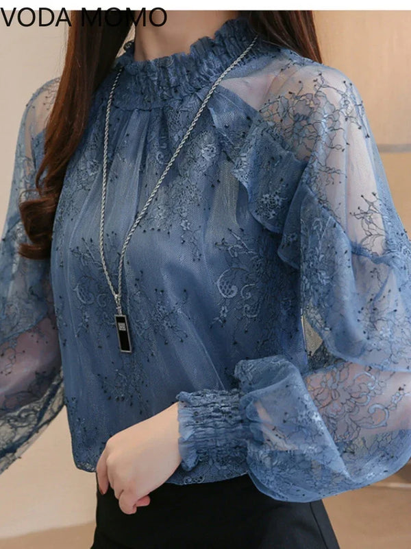 Ruffles Lace Chiffon Blouse for Women