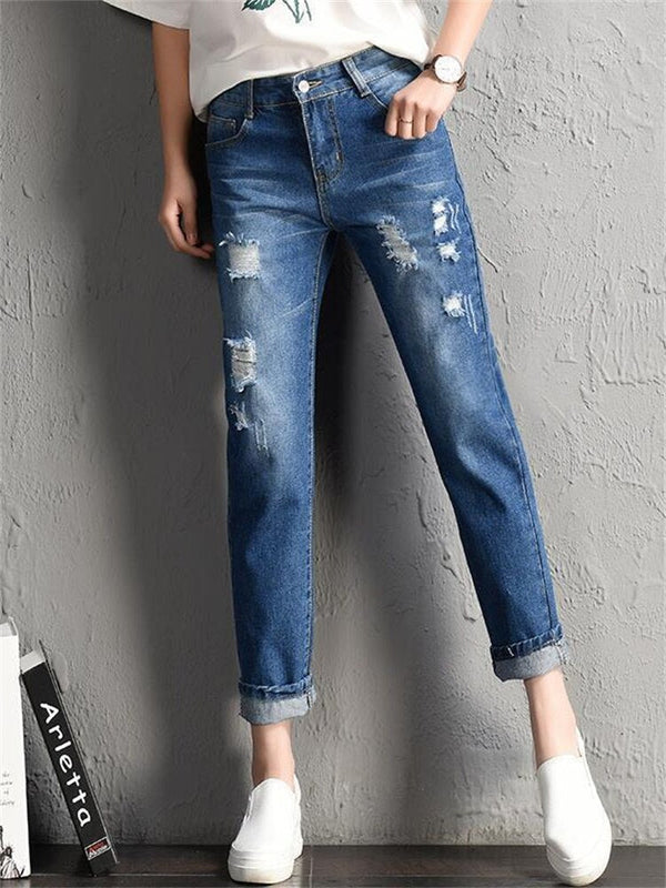 Casual Ripped Pencil Jeans for Women