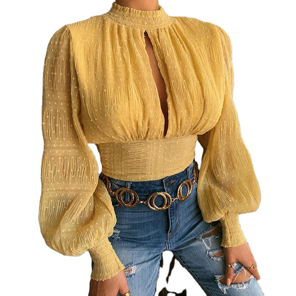 Lantern Sleeved Cut Out Blouse