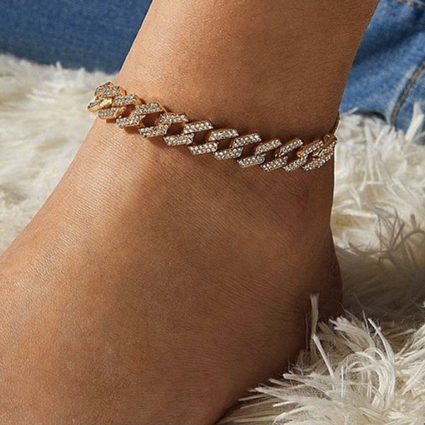 Iced Out Pink Cuban Link Anklet