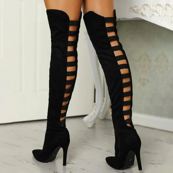 Sexy Black Women's Long High Heeled Boots