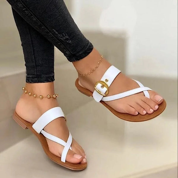 Criss Cross Gold Buckle Flats
