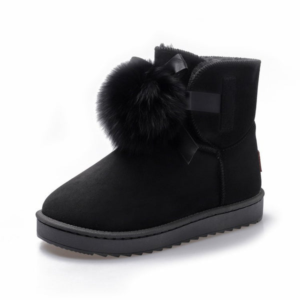 Hellosports Women's Warm Fur Ball Ankle High Winter Boot