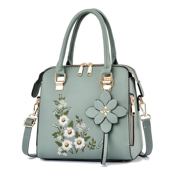 Floral Accent Handbag With Shoulder Strap