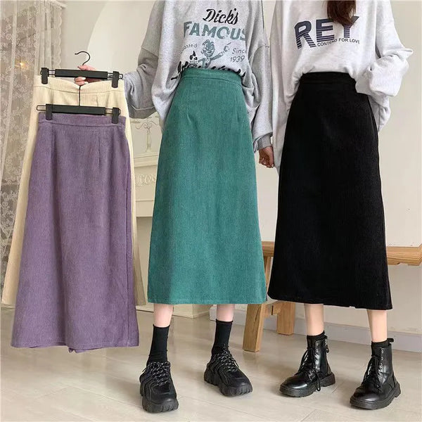 Lucyever Corduroy Long Straight Skirt for Women