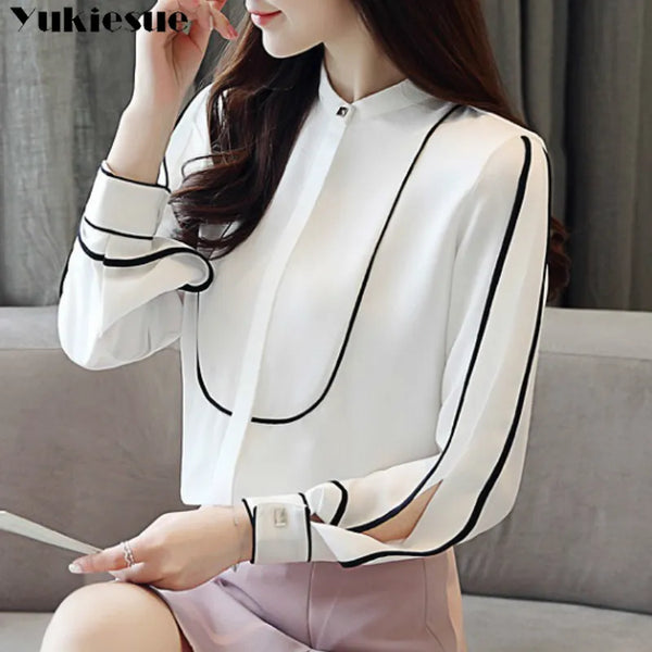 Long Sleeved Black Curve Detail Blouse for Women