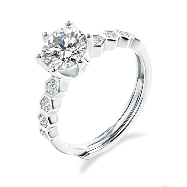 Diamond Moissanite Silver Adjustable Ring