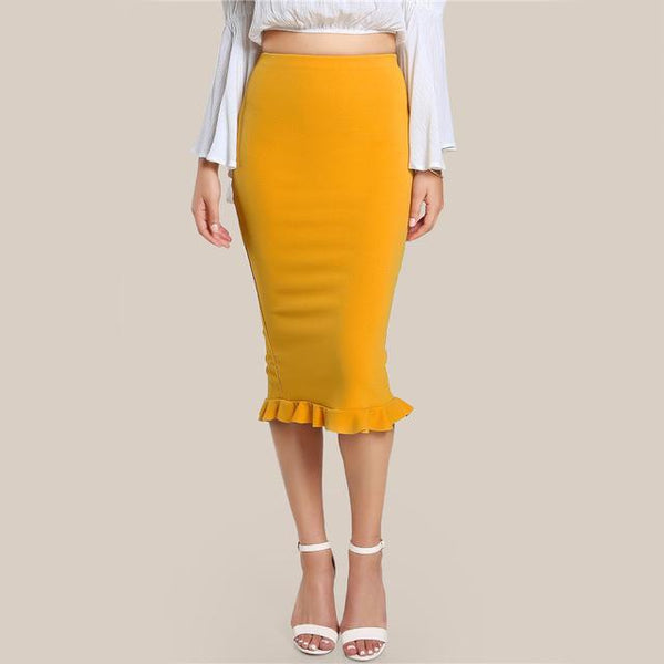 Split Ruffle Pencil Skirt for Women