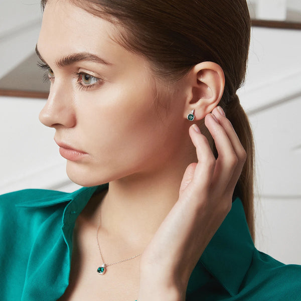 Green & Silver Stud Earrings