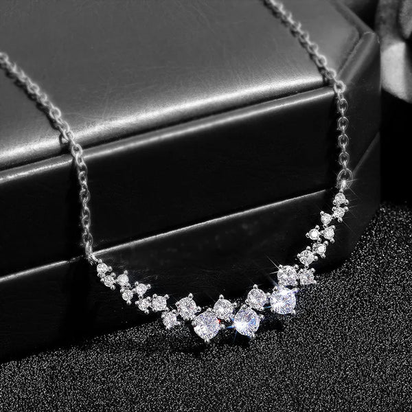 Huitan Silver Color Zirone Studded Necklace