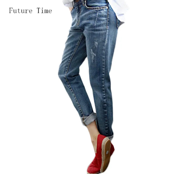 Vintage Distressed Regular Spandex Ripped Boyfriend Jeans for Women