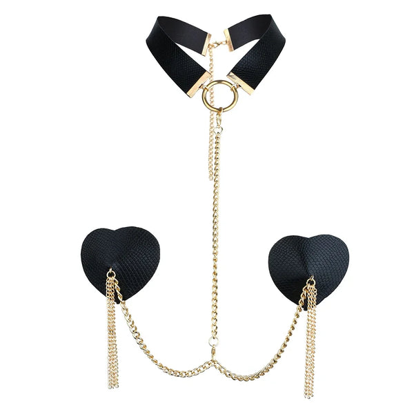 Sexy Metal Chain Linked Nipple Covers With Choker