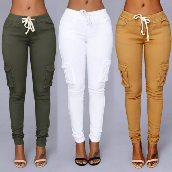 High Waist Stretchy Pencil Cargo Jeans for Women