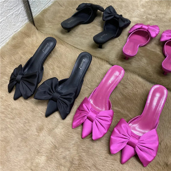 Oversized Bow Pointed Toe Kitten Heels