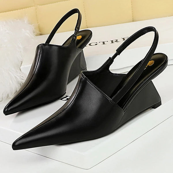 Bigtree Sling Back Pointed Toe Wedge Heels