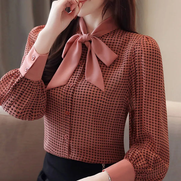 Women's Long Sleeved Bow Collar Blouse